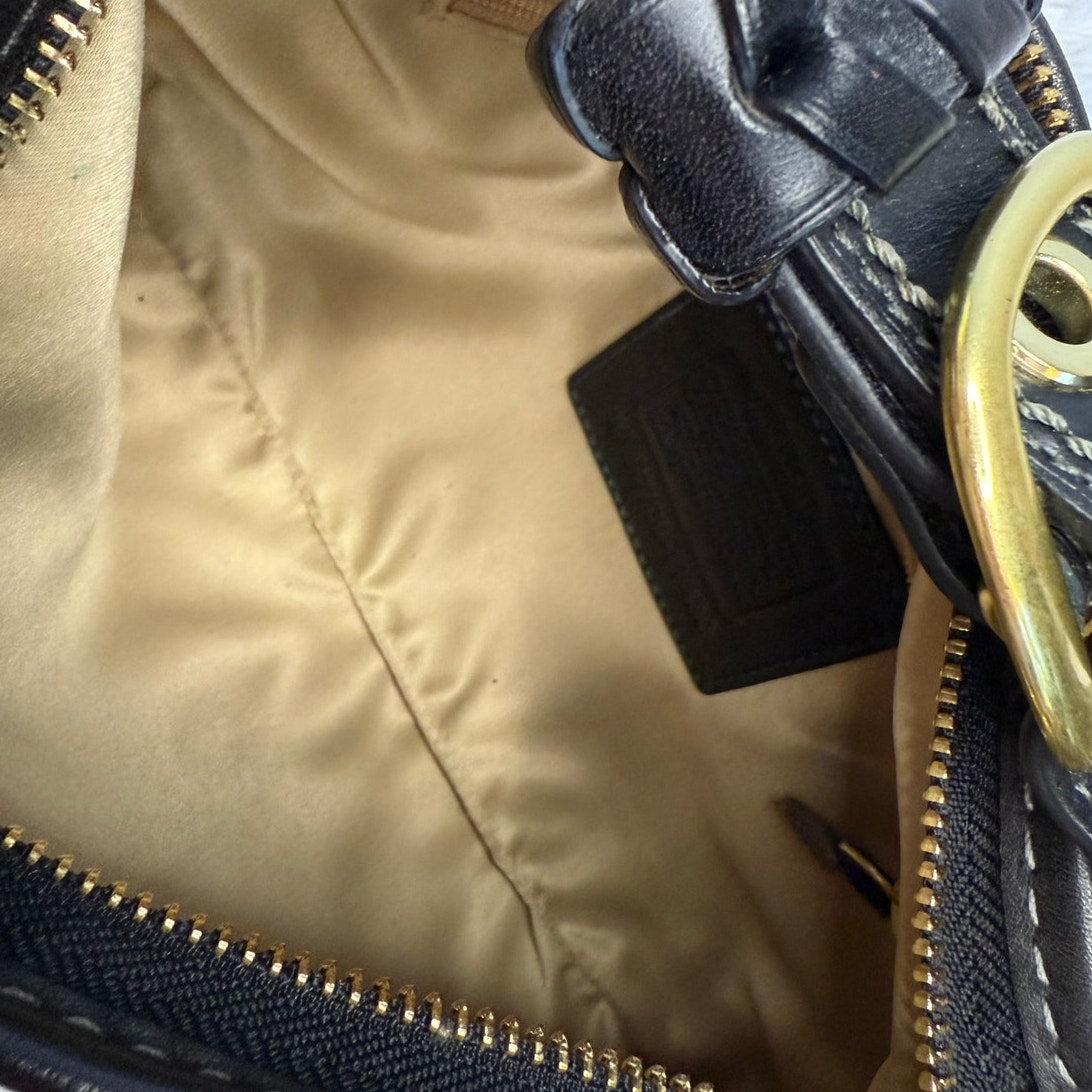 y2k COACH 2007 Black Brown Jacquard Hobo Signature Shoulder Bag