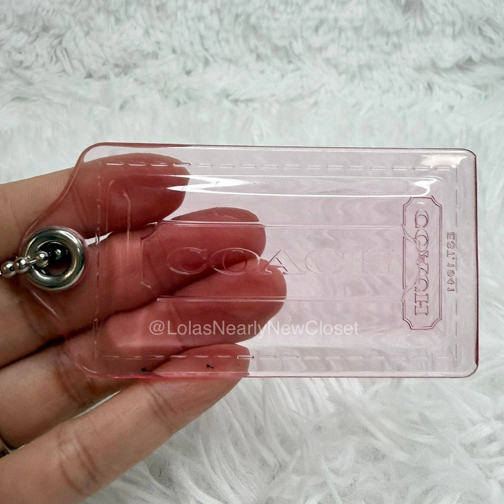 3" COACH POPPY Pink Clear Fob Bag Charm Hang tag Hangtag