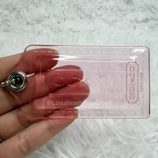 3" COACH POPPY Pink Clear Fob Bag Charm Hang tag Hangtag