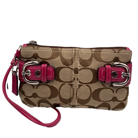 COACH Brown Fuchsia Signature Canvas Wristlet