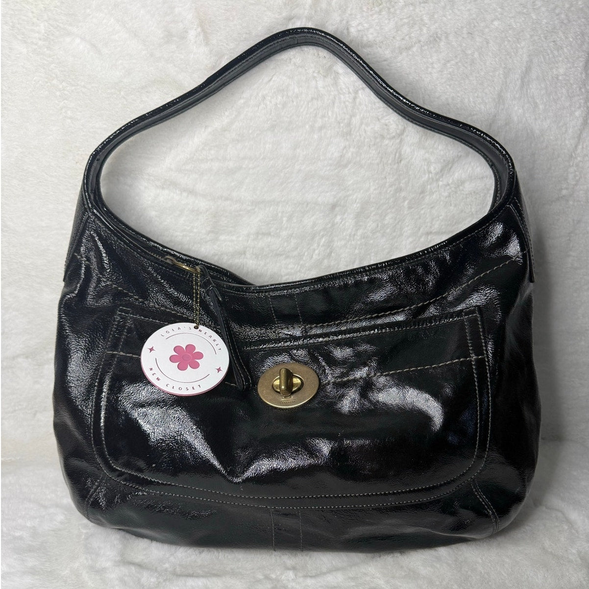 y2k Coach Bag Patent Leather Ergo Turnlock Black Hobo Shoulder Bag