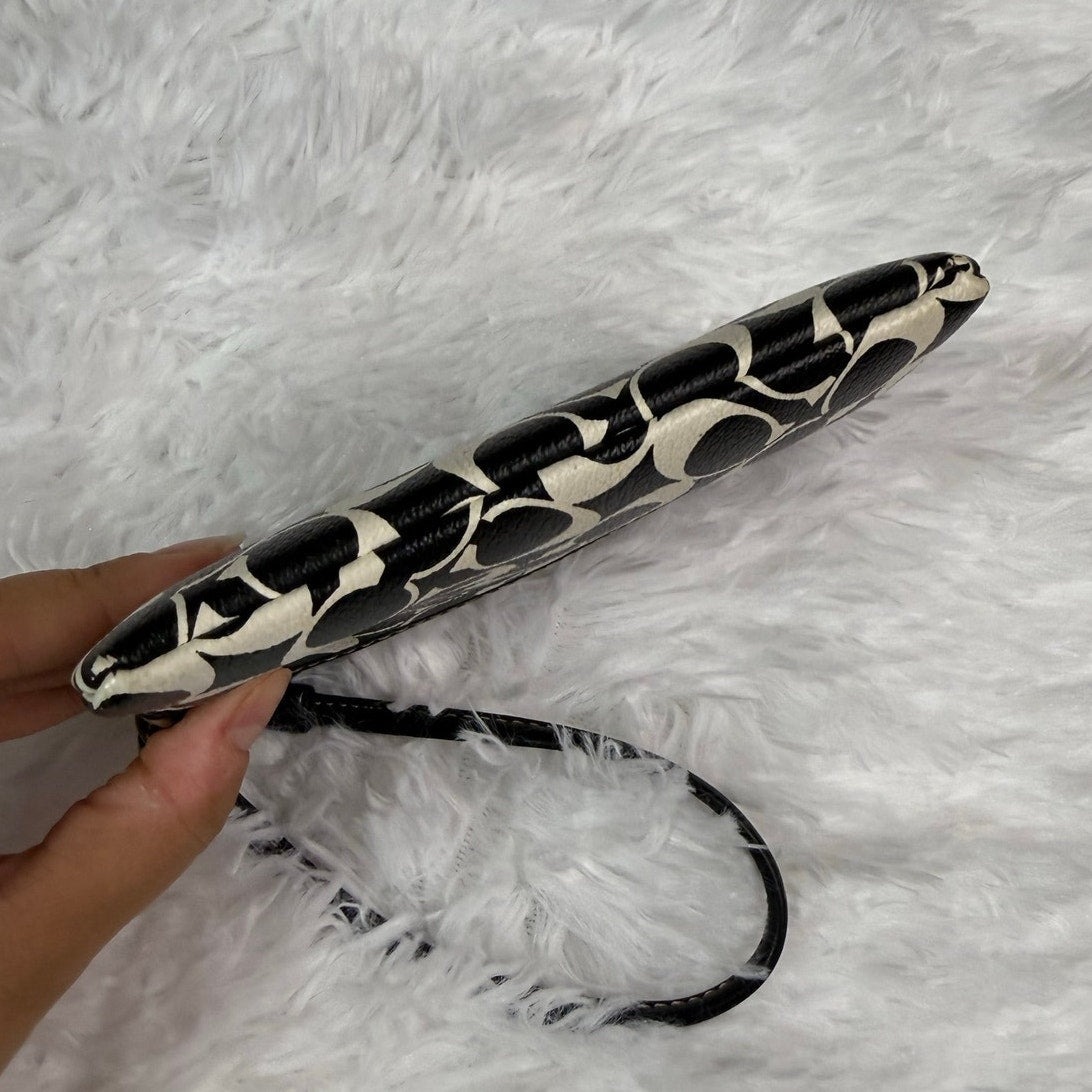 COACH Black White Signature Coated Canvas Wristlet