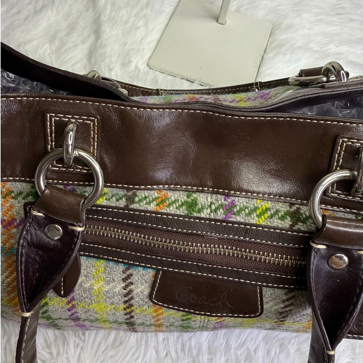 Coach 2010 Penelope Tattersall Plaid Wood Satchel F15456
