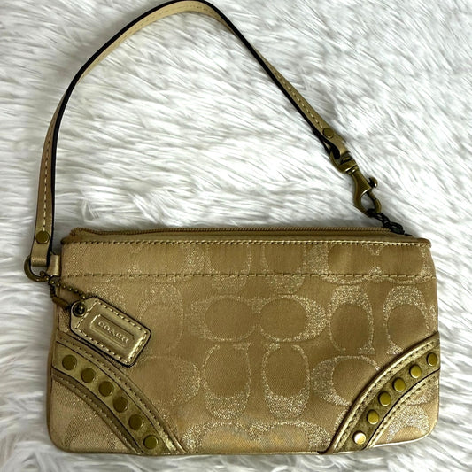 y2k COACH Tan Signature Canvas Suede Stud Wristlet