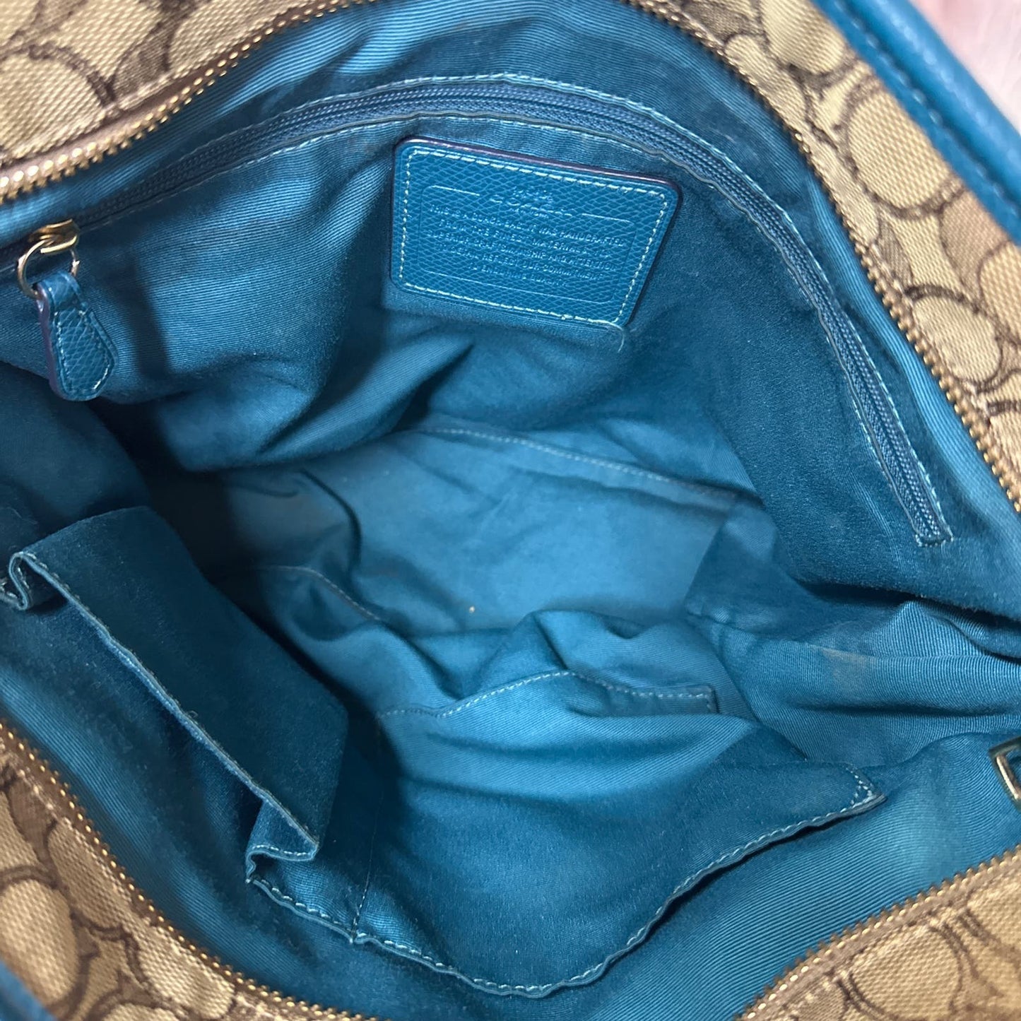 COACH Brown and Turquoise Signature Canvas Tote