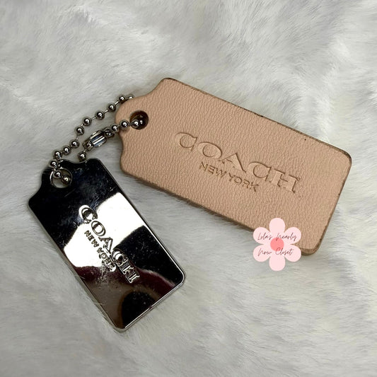 1.5" COACH Cream Silver Hang Tag Key Fob Bag Charm Set