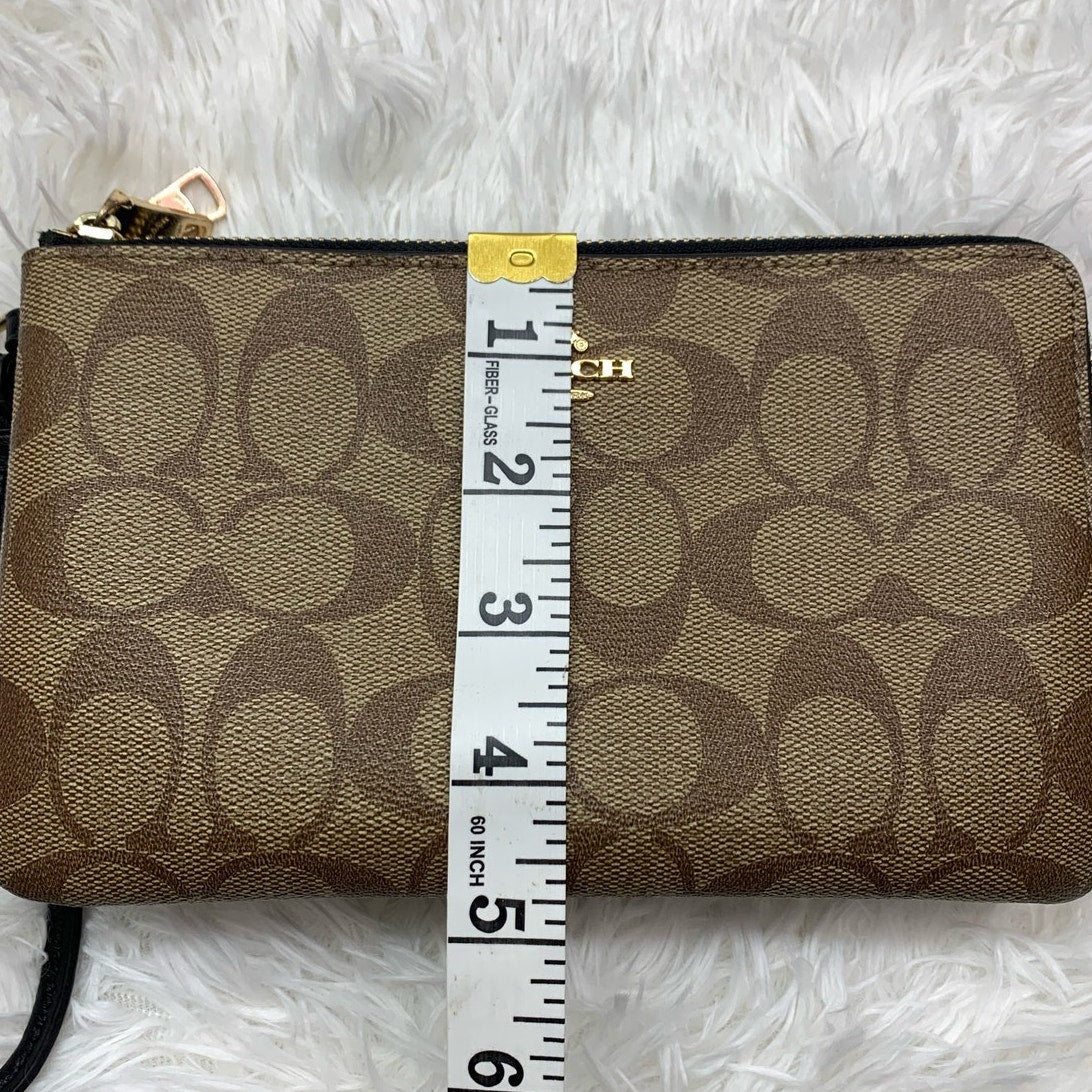 COACH Black Brown Double Large Zipper Wristlet