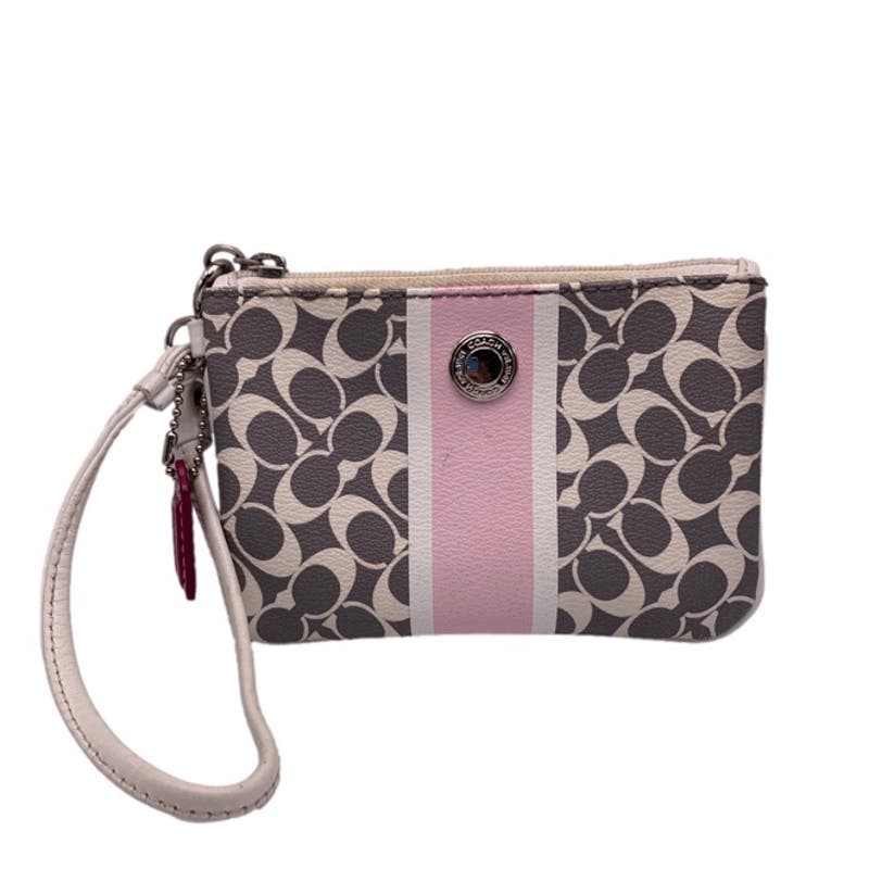 COACH Gray Pink White Signature Coated Canvas Wristlet