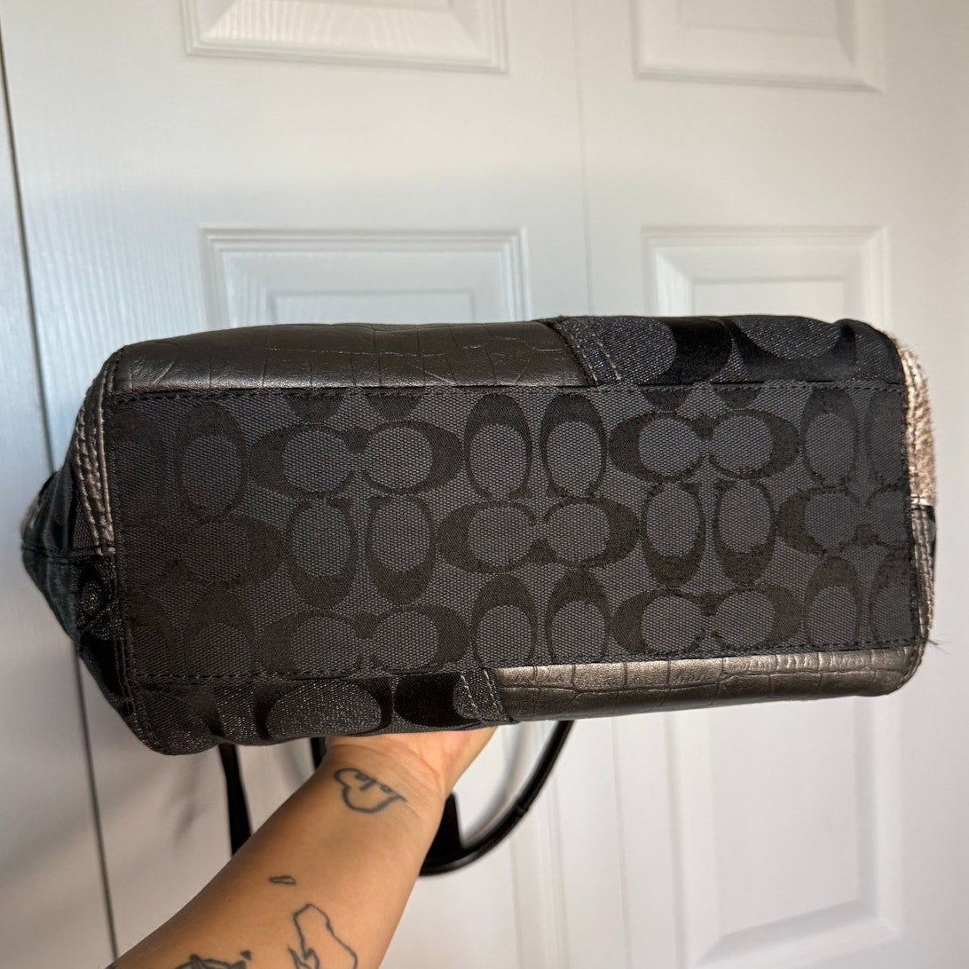 y2k Coach Patchwork Tote Shoulder Handbag Purse Grey Silver Black 12899