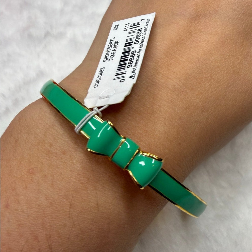 NWT Kate Spade Green Gold-Tone Bow Bracelet