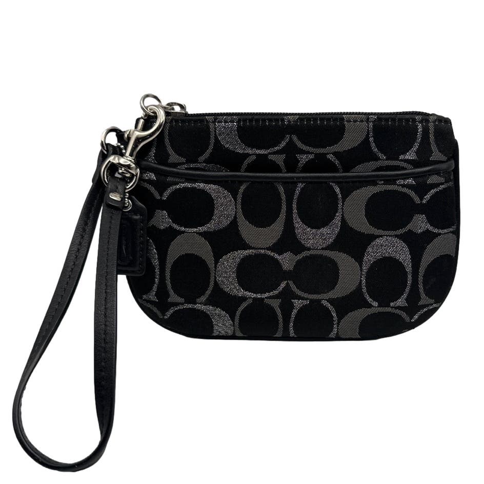 COACH Black Gray Silver Signature Canvas Wristlet