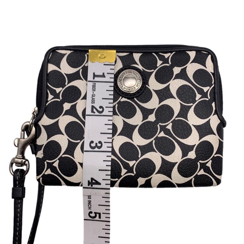 COACH Black White Signature Coated Canvas Wristlet