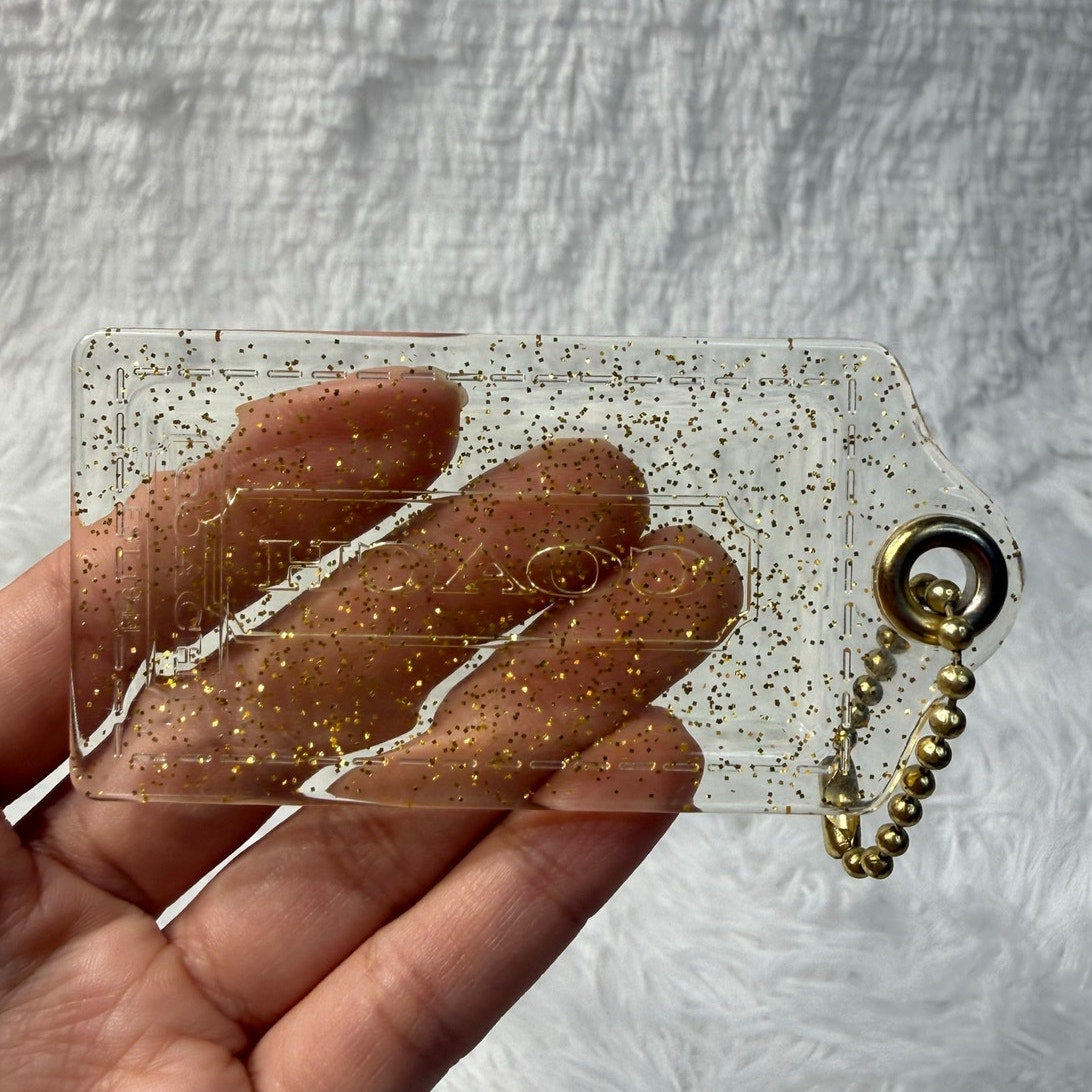 3" COACH Poppy Gold Glitter Fob Bag Charm Hang tag Hangtag