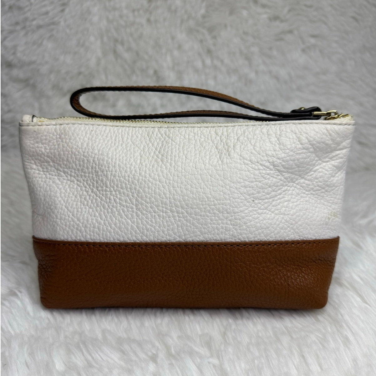 Michael Kors Brown White Cosmetic Case Pouch Wristlet