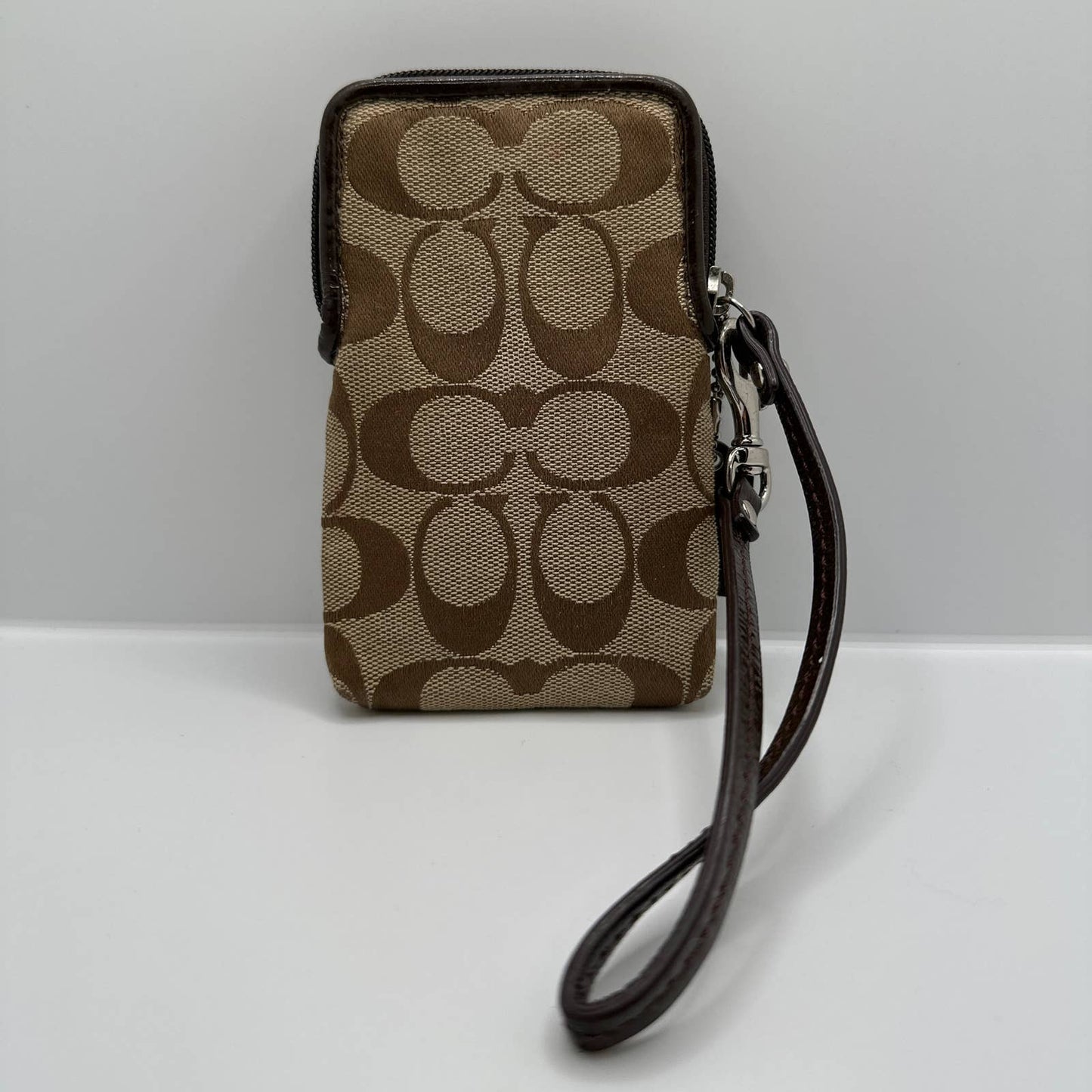 COACH Brown Signature Canvas Card holder Wristlet