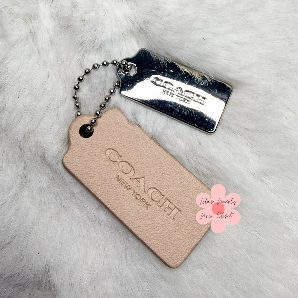 1.5" COACH Cream Silver Hang Tag Key Fob Bag Charm Set