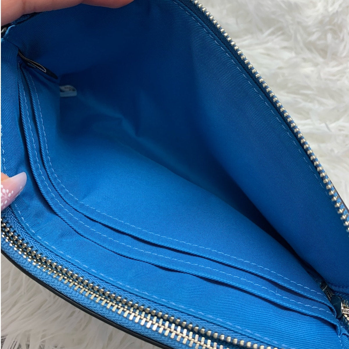 COACH Blue Double Zipper Wristlet with Card Slot