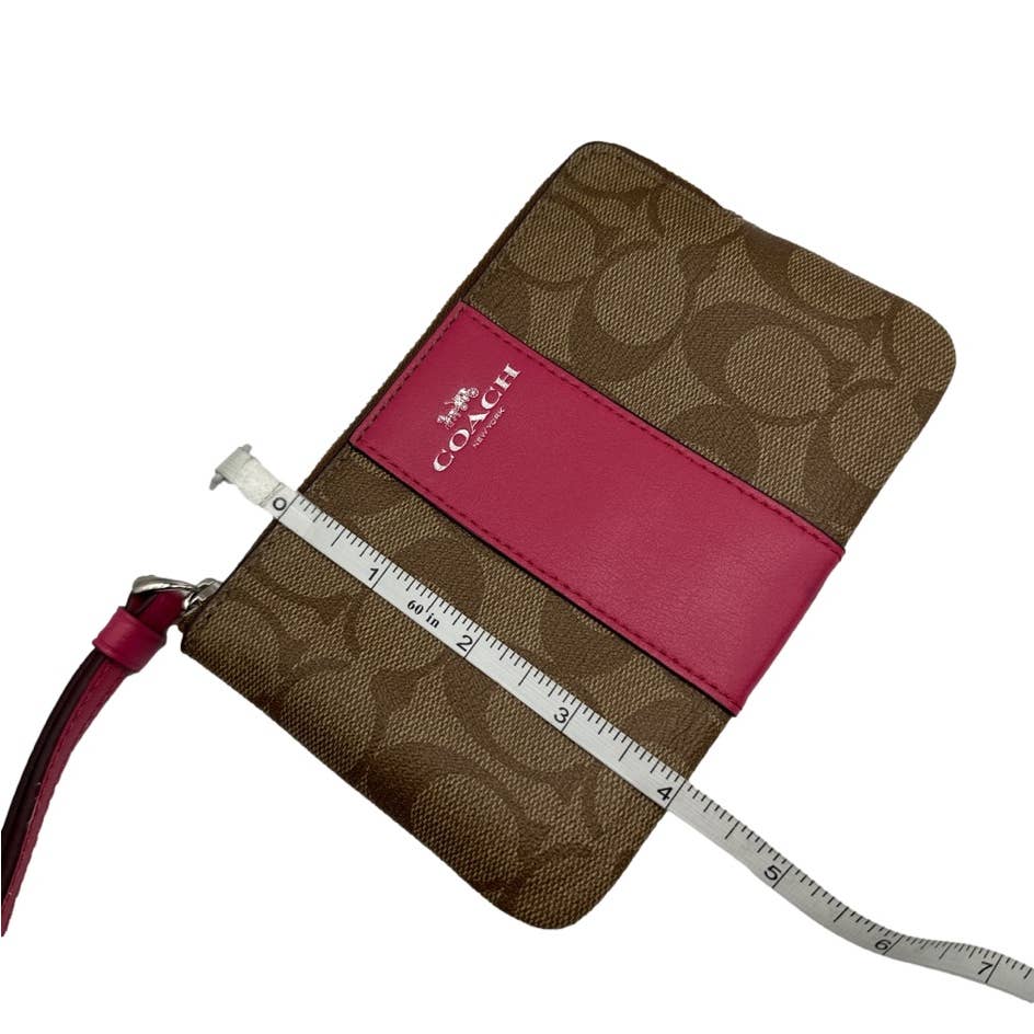 COACH Brown and Fuchsia Coated Canvas Wristlet