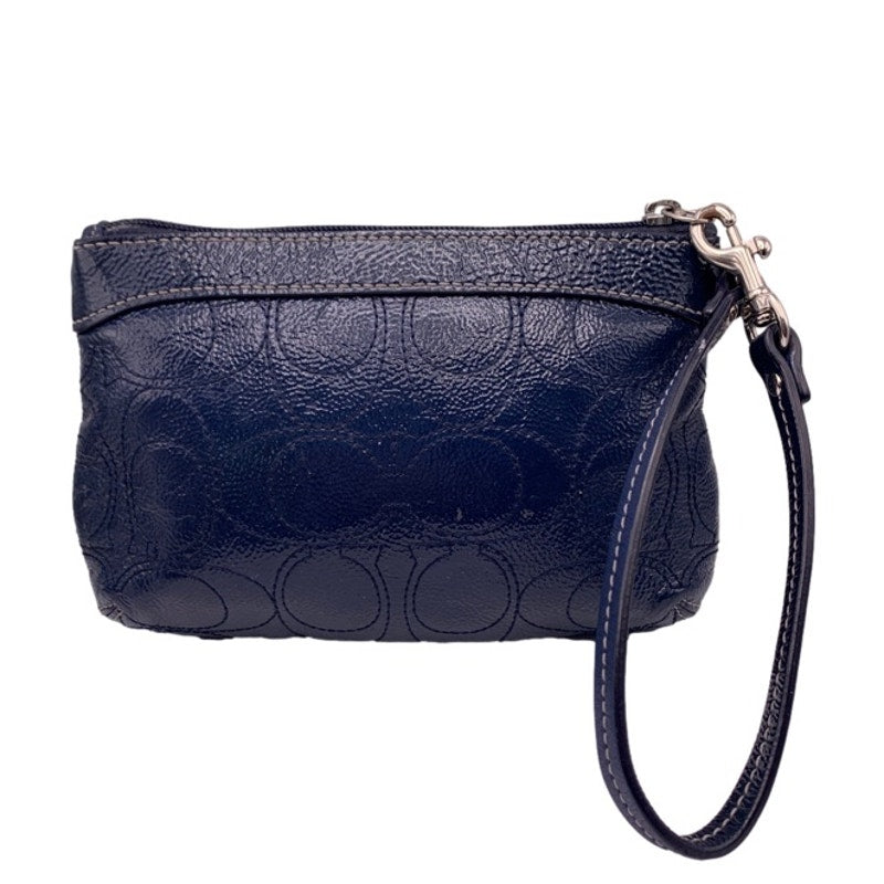 SALE COACH Blue Signature Patent Leather Wristlet