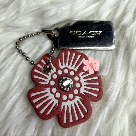 1" COACH Silver Tea Rose Flower Floral Bag Charm Hang Tag