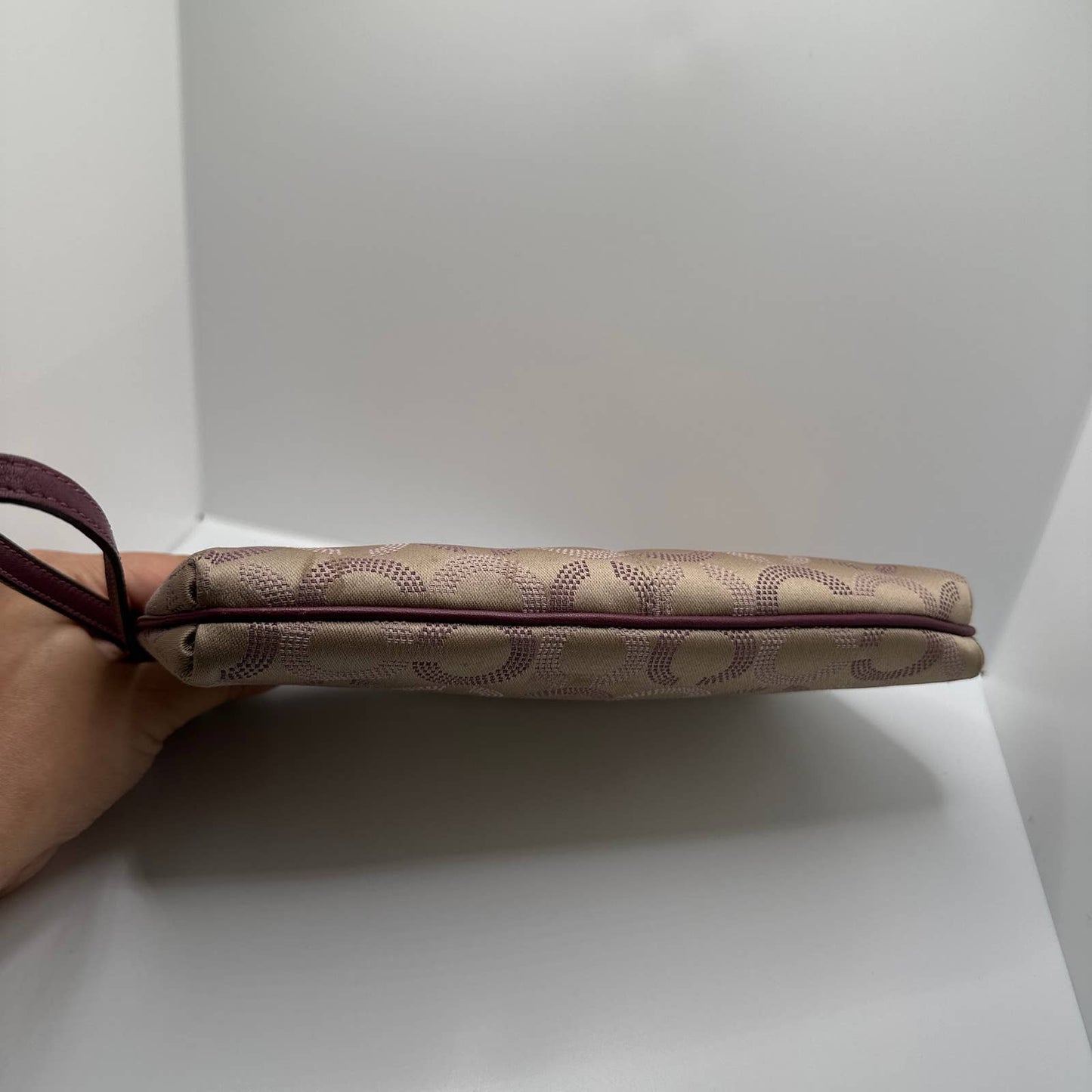 COACH Purple and Tan Signature Canvas Wristlet / Mini Purse