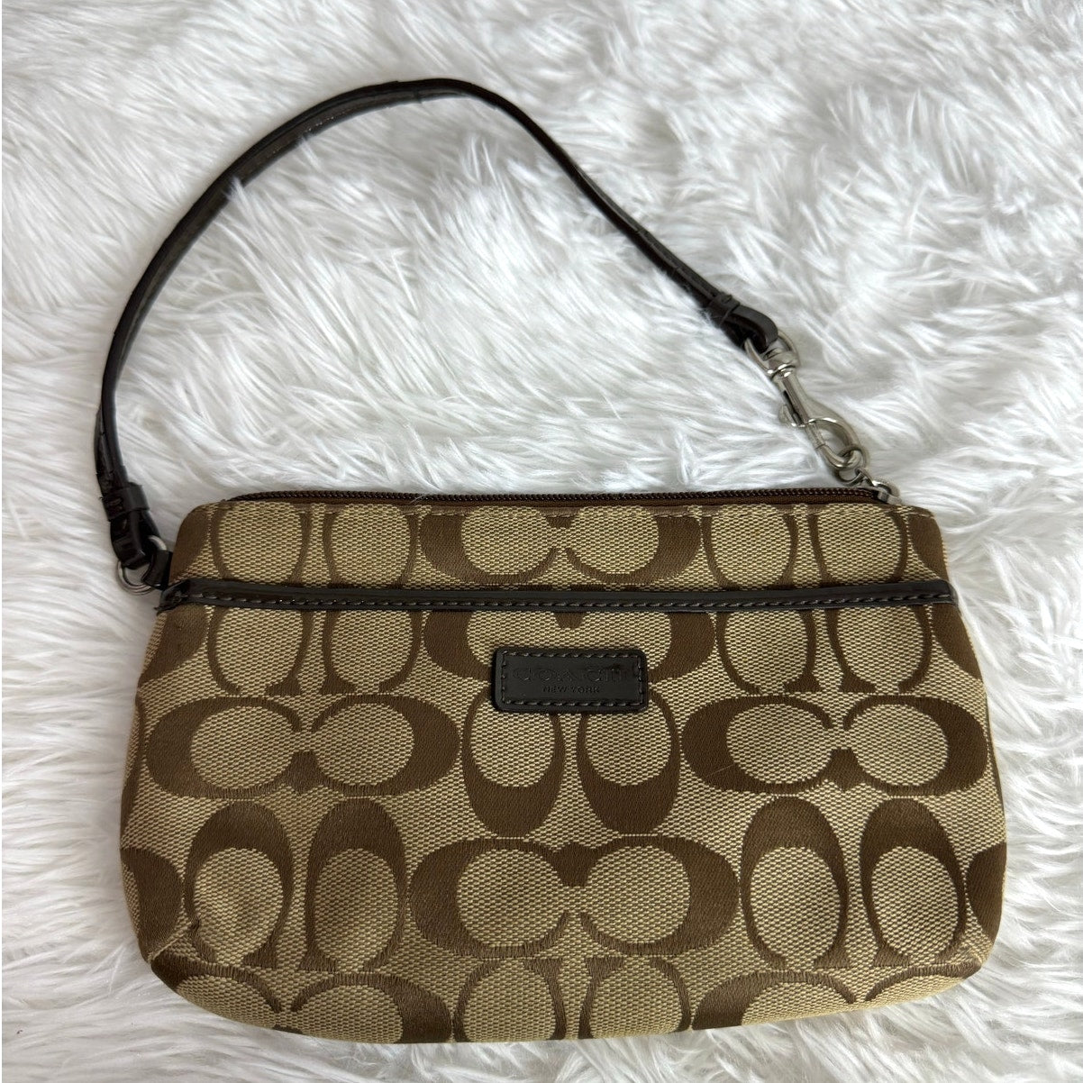 Sale  COACH Brown Signature Canvas Wristlet