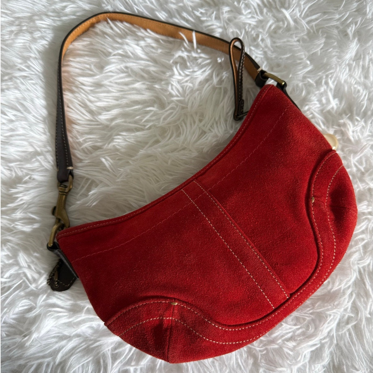 y2k COACH Vintage 4828 Red Suede Hobo Mini Purse Shoulder bag