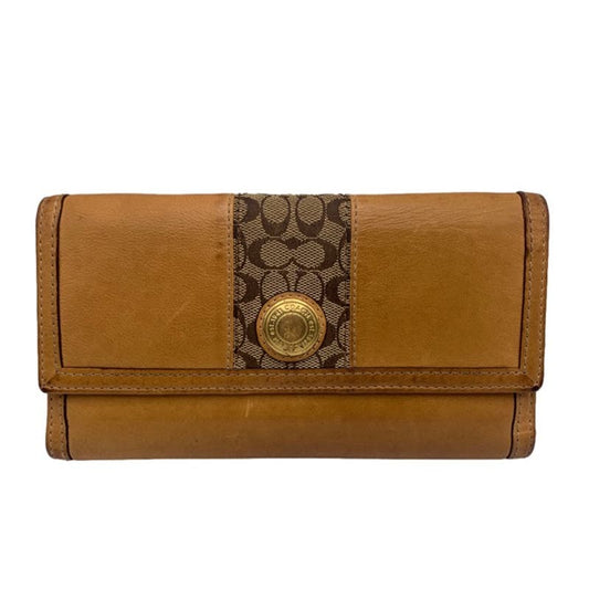 COACH Brown Leather Canvas Wallet with Checkbook Holder