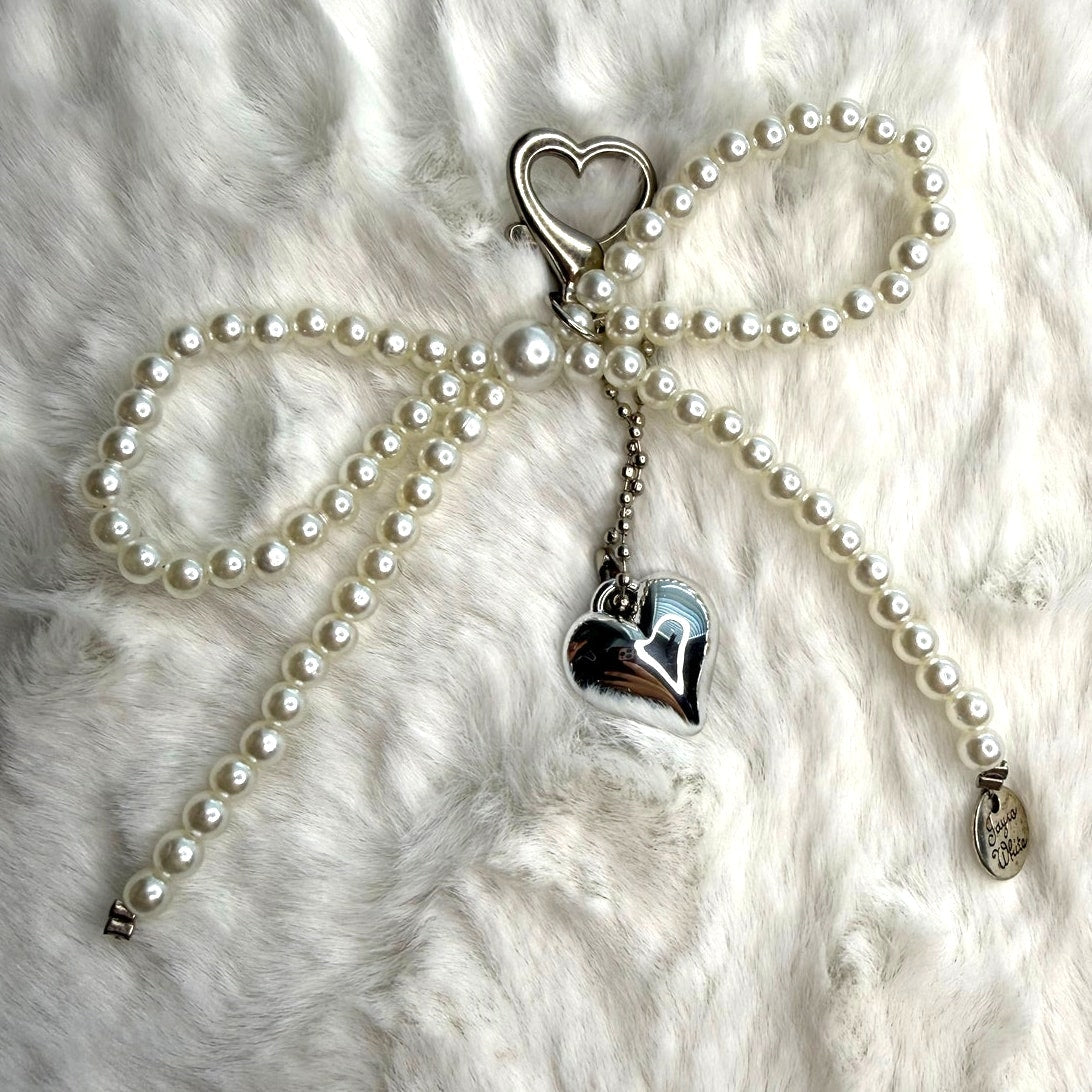 White Bowknot Heart Sweet Charm Pearl Bow Bag Charm Fashion Charm