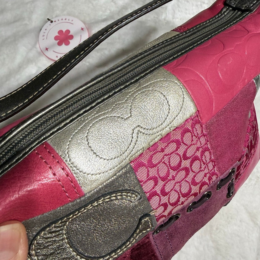 y2k Coach Vintage Pink Patchwork Demi Baguette Shoulder Bag Small Mini Purse