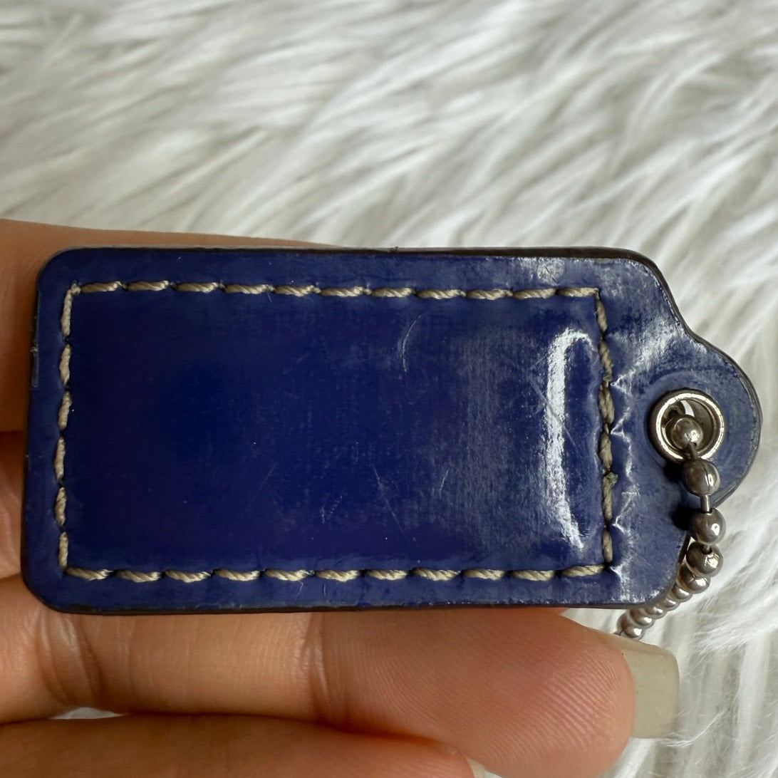 1.5" COACH Patent Leather Blue Fob Bag Charm Hang tag Hangtag