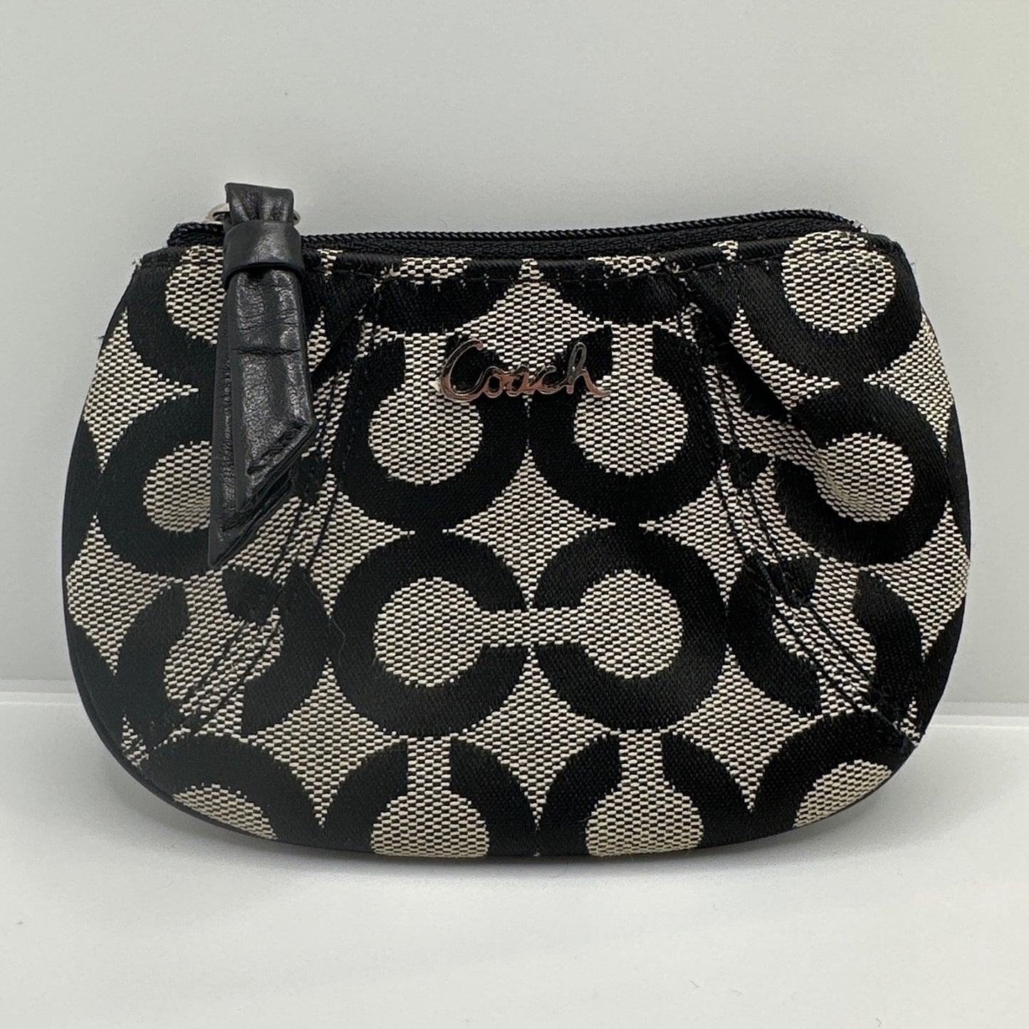 COACH Black and Gray Signature Canvas Coin Purse w/ Keychain