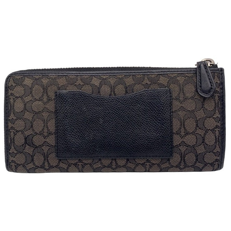 COACH Black Gray Canvas SLIM ZIP WALLET IN SIGNATURE