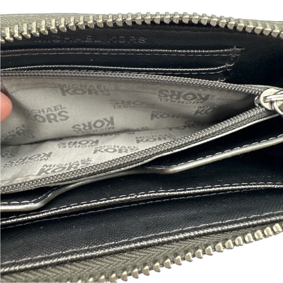 MICHAEL KORS Metallic Silver Zip Around Wallet