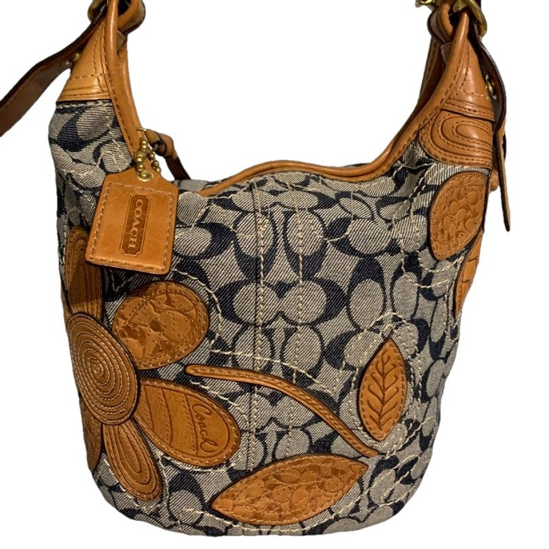 RARE COACH Bleeker Limited Edition Signature Denim Floral Applique Bag