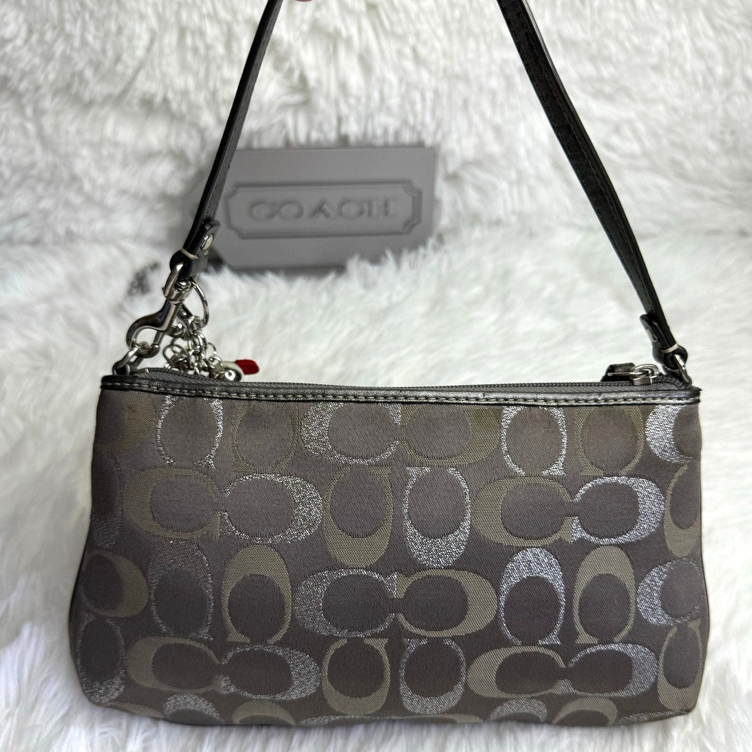 COACH y2k Gray Silver Signature Canvas  Mini Purse Wristlet