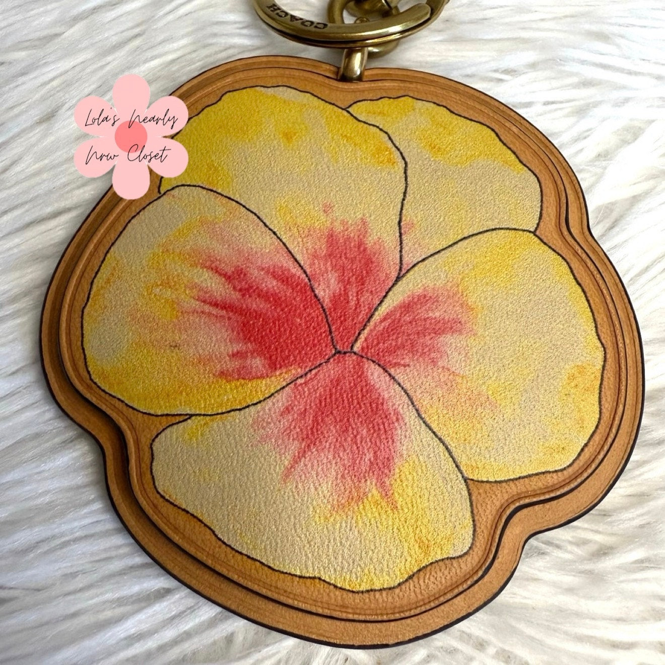 Coach X Koki Leather Hibiscus Flower Key Fob Chain Keychain Bag Charm