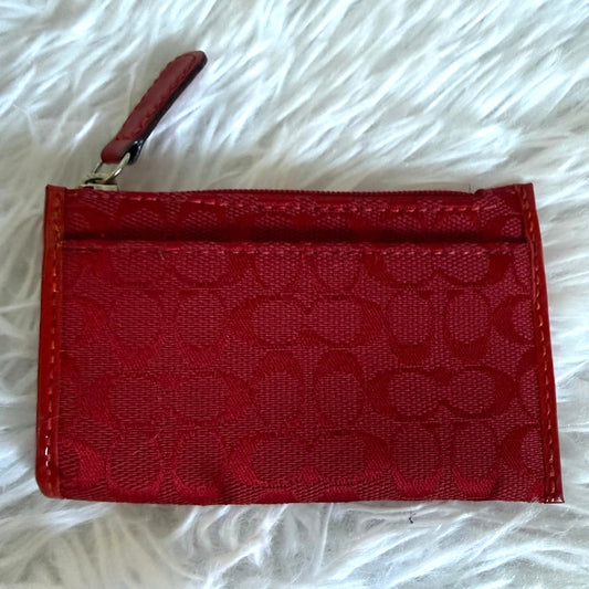 y2k Coach Vintage Red Signature Card Wallet with Chain Ring