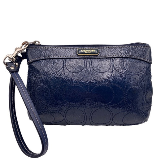 SALE COACH Blue Signature Patent Leather Wristlet
