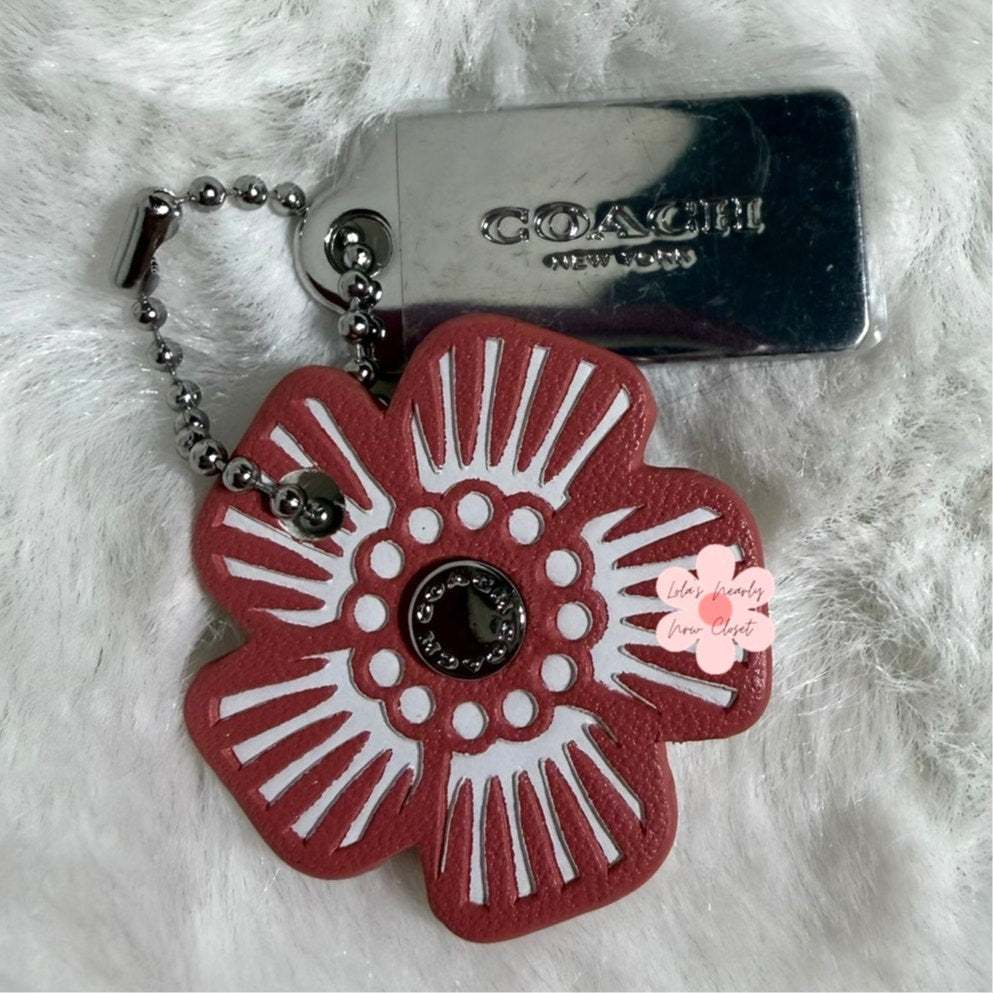 1.5" COACH Silver Tea Rose Flower Floral Bag Charm Hang Tag