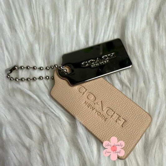 1.5" COACH Cream Silver Hang Tag Key Fob Bag Charm Set