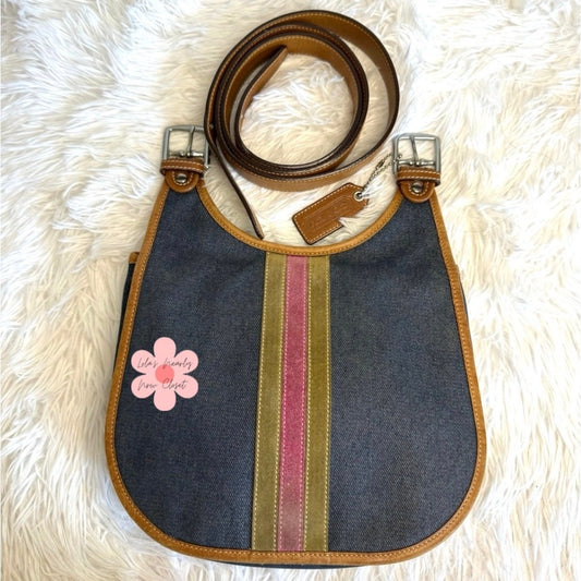 RARE y2k COACH Vintage Denim Suede Striped Crossbody  Shoulder Bag