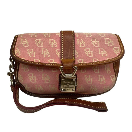 DOONEY & BOURKE Pink and Brown Signature Canvas Wristlet