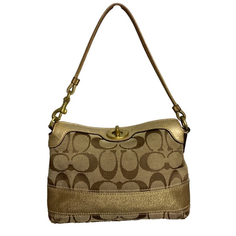 COACH Brown and Gold Signature Canvas Mini Purse / Wristlet