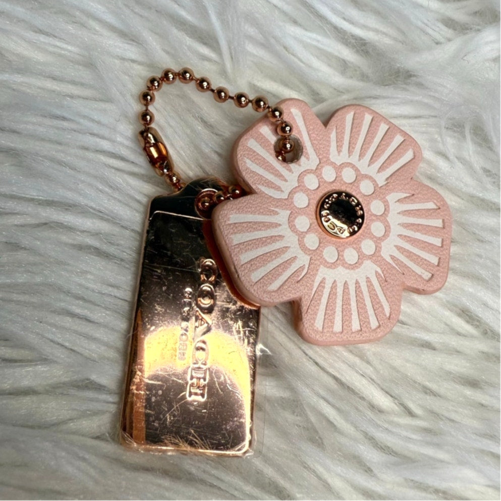 1.5" COACH Gold Tea Rose Flower Floral Bag Charm Hang Tag