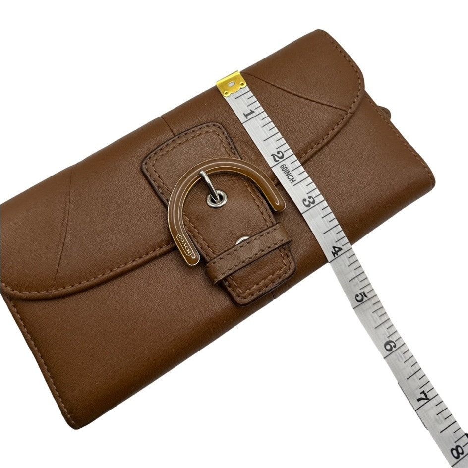 Coach Chestnut Brown Smooth Leather Soho Buckle Trifold Snap Continental Wallet