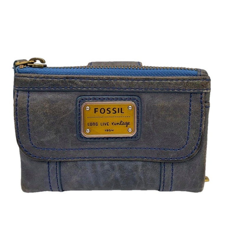 Vintage Fossil Gray Blue Wallet