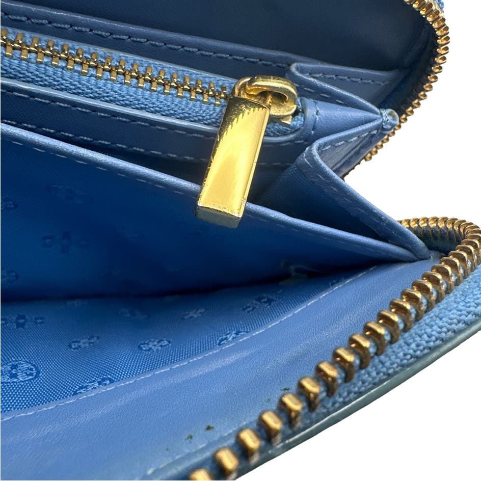 TORY BURCH Blue Patent Leather Zip Around Wallet