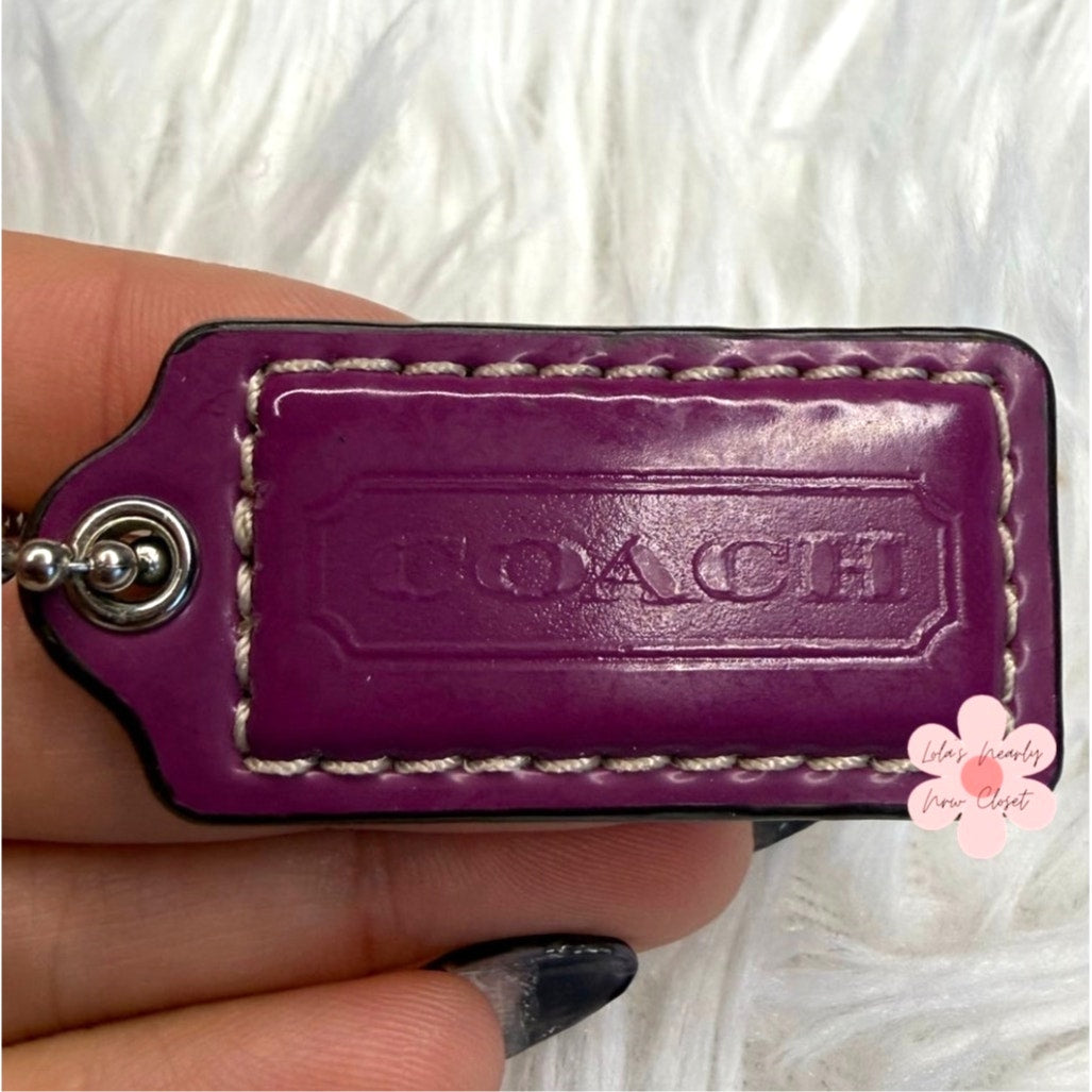 1.5" COACH Patent Leather Purple Fob Bag Charm Hang tag Hangtag