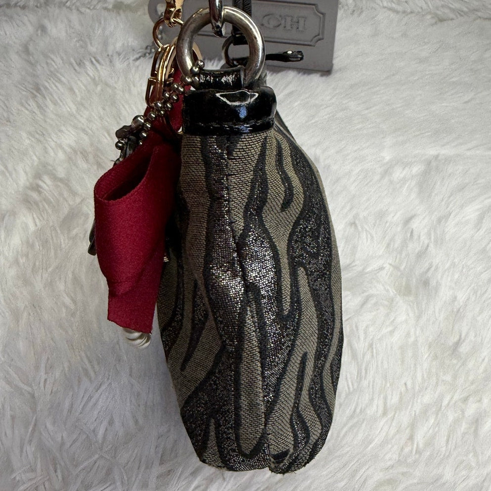 y2k COACH Zebra Silver Print Black Metallic Mini Purse / Wristlet